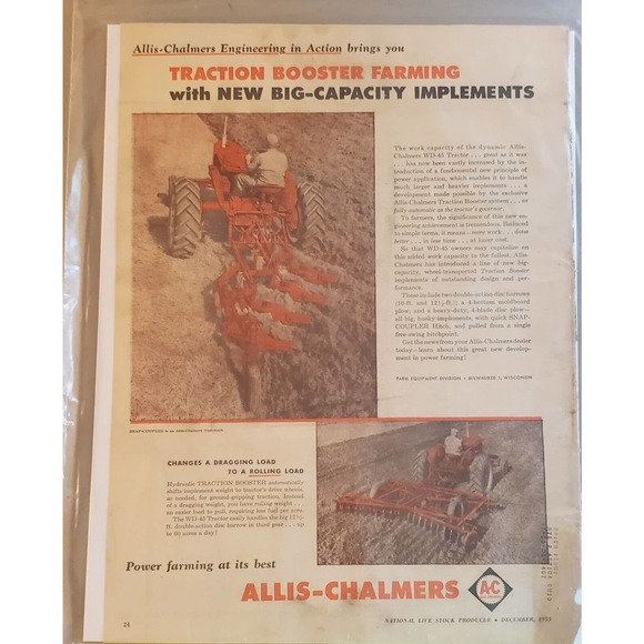 Vintage Allis Chalmers Tillage Tools Magazine Advertisement 1955 - Picture 1 of 3